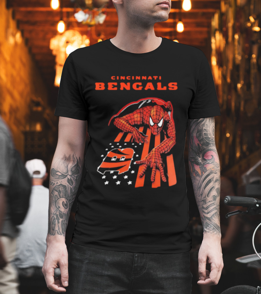 Cincinnati Bengals Spiderman Stripes Marvel T-Shirt
