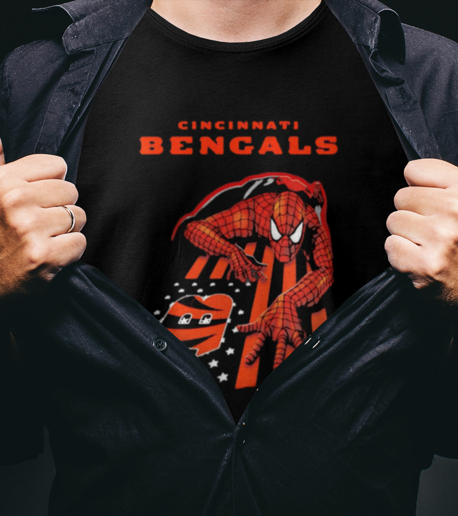 Cincinnati Bengals Spiderman Stripes Marvel T-Shirt