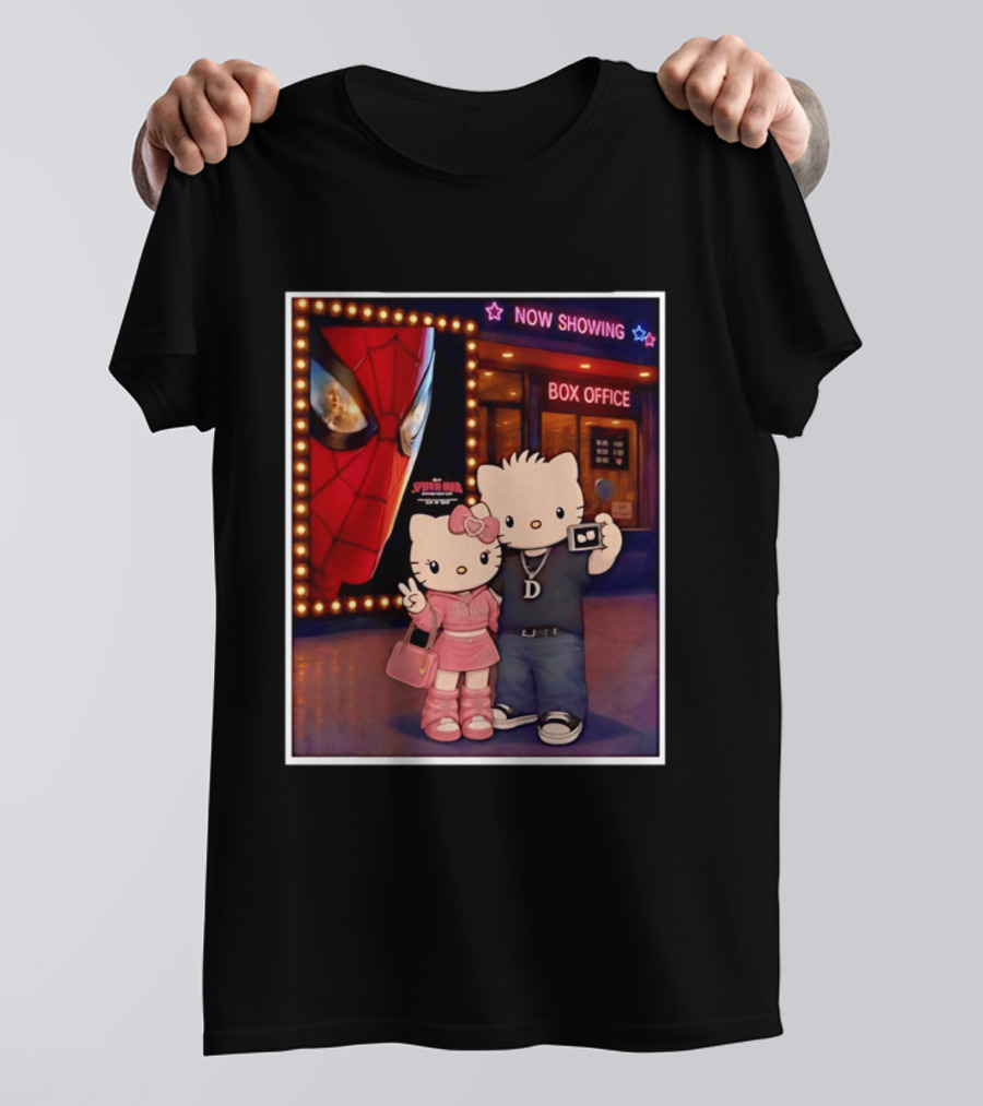 Now Showing Box Office Hello Kitty And Dear Daniel Spider Man Movie Polaroid Frame T-Shirt