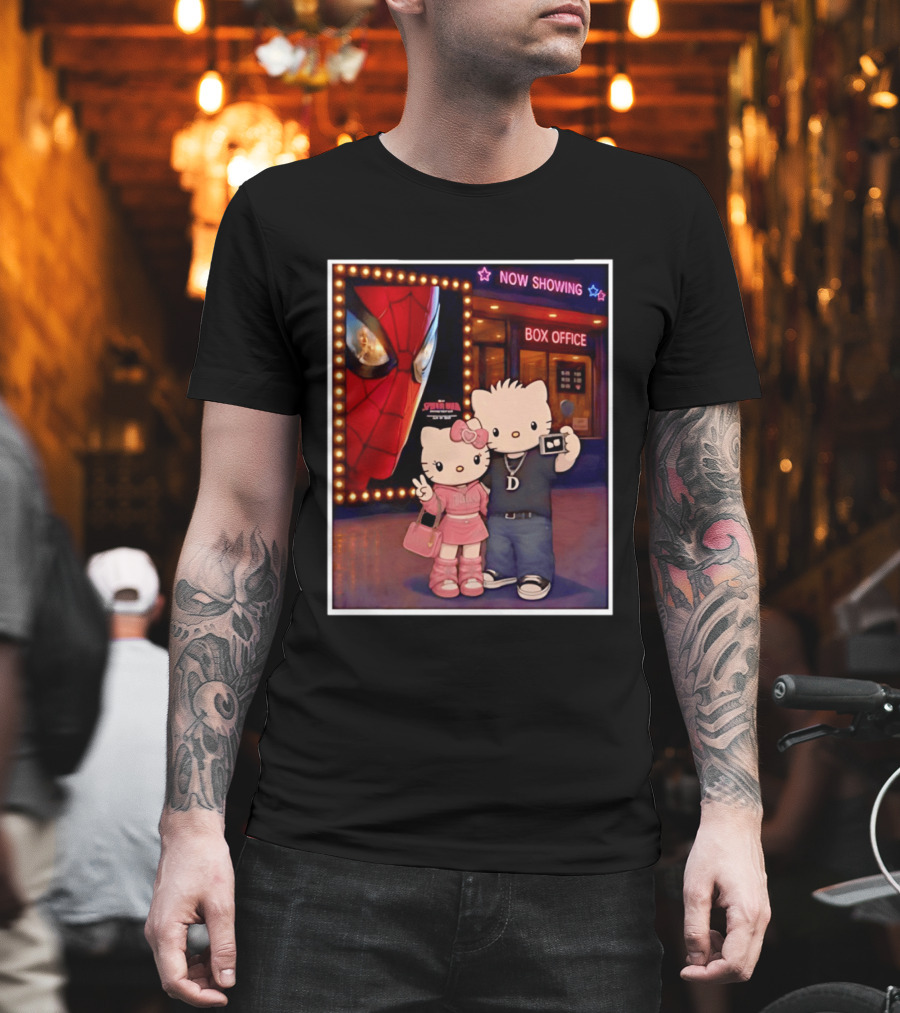 Now Showing Box Office Hello Kitty And Dear Daniel Spider Man Movie Polaroid Frame T-Shirt