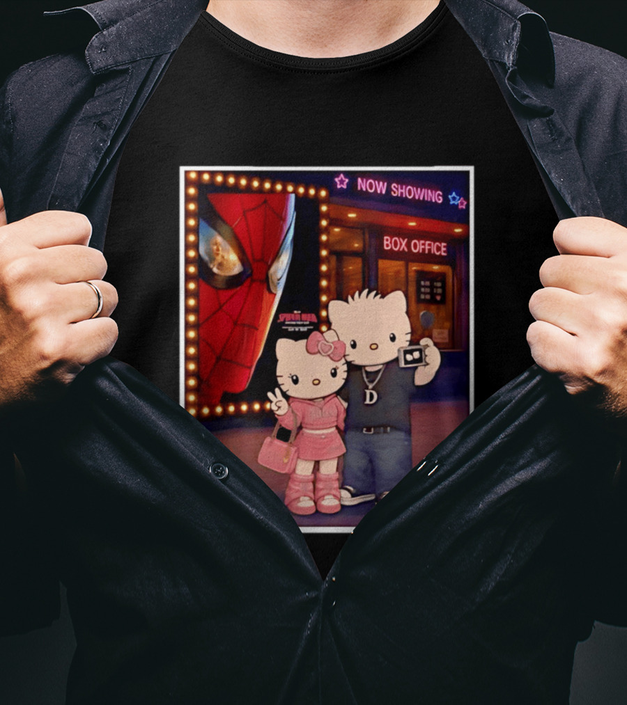 Now Showing Box Office Hello Kitty And Dear Daniel Spider Man Movie Polaroid Frame T-Shirt