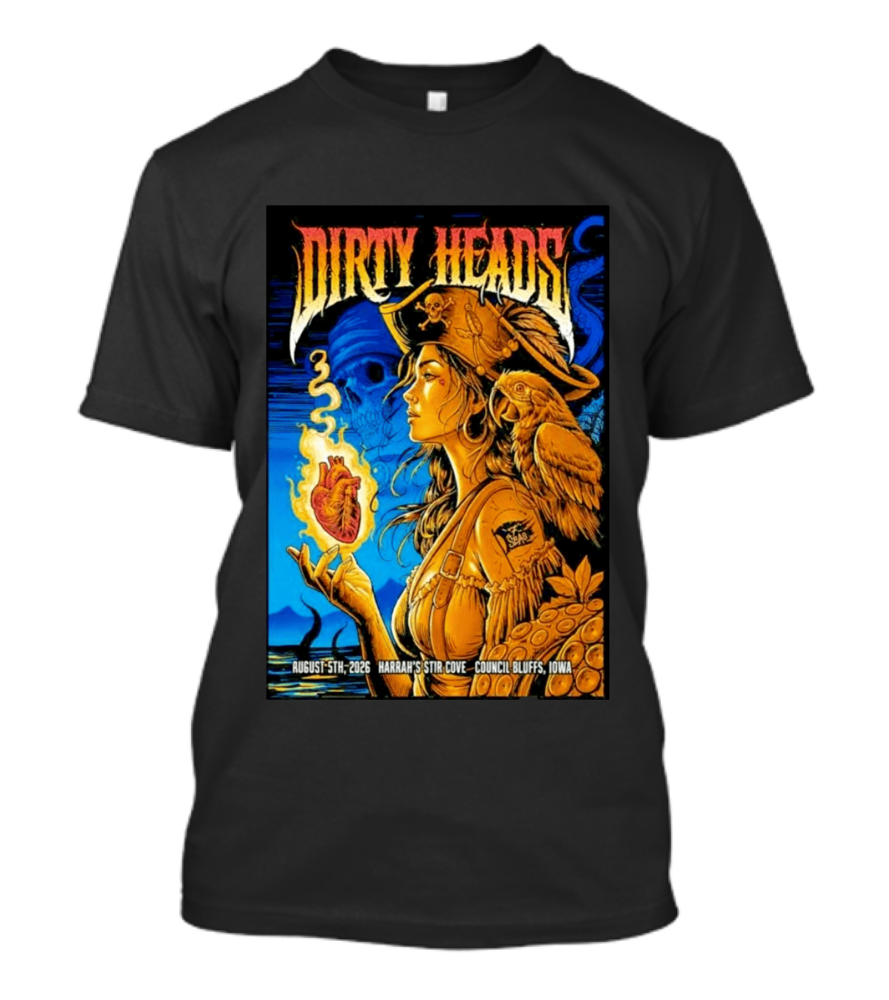 Dirty Heads August 5th 2026 Harrah's Stir Cove Council Bluffs Iowa Pirate Skull Parrot Live Event T-Shirt