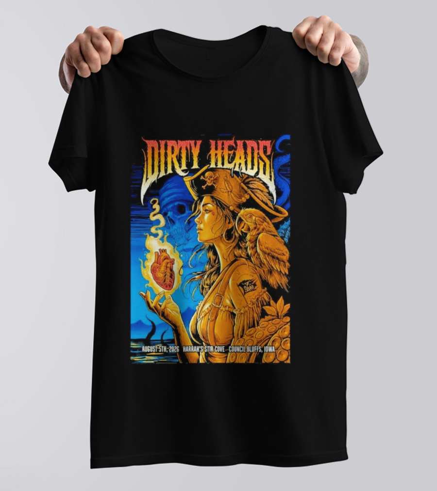 Dirty Heads August 5th 2026 Harrah's Stir Cove Council Bluffs Iowa Pirate Skull Parrot Live Event T-Shirt