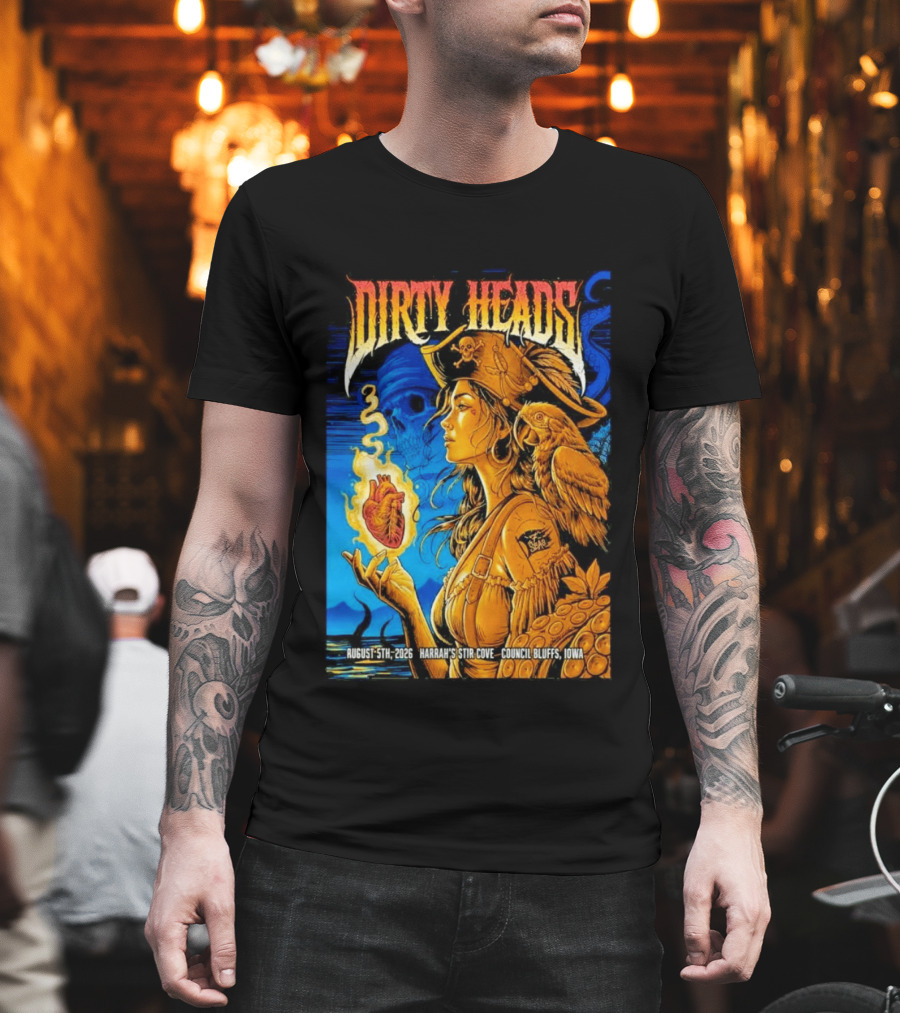 Dirty Heads August 5th 2026 Harrah's Stir Cove Council Bluffs Iowa Pirate Skull Parrot Live Event T-Shirt