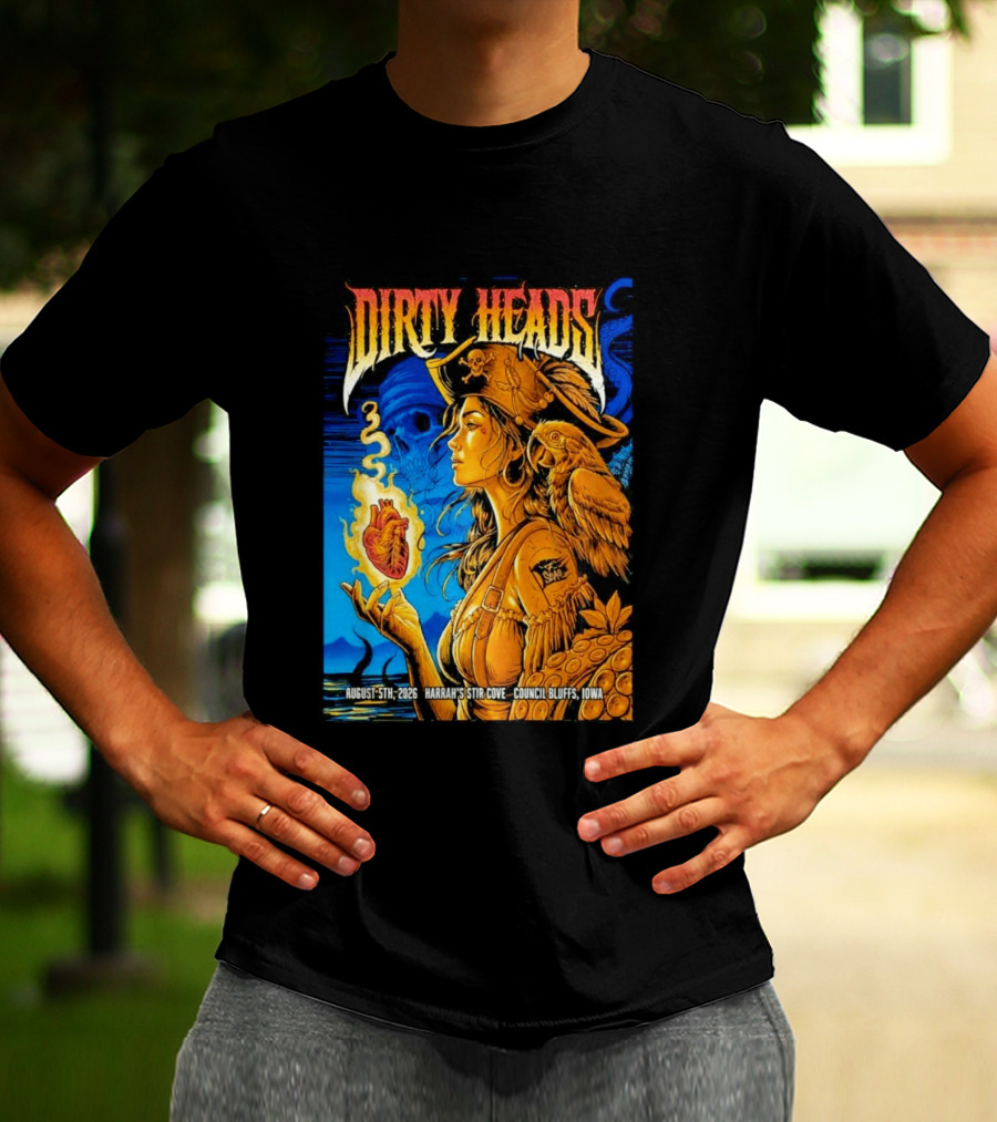 Dirty Heads August 5th 2026 Harrah's Stir Cove Council Bluffs Iowa Pirate Skull Parrot Live Event T-Shirt