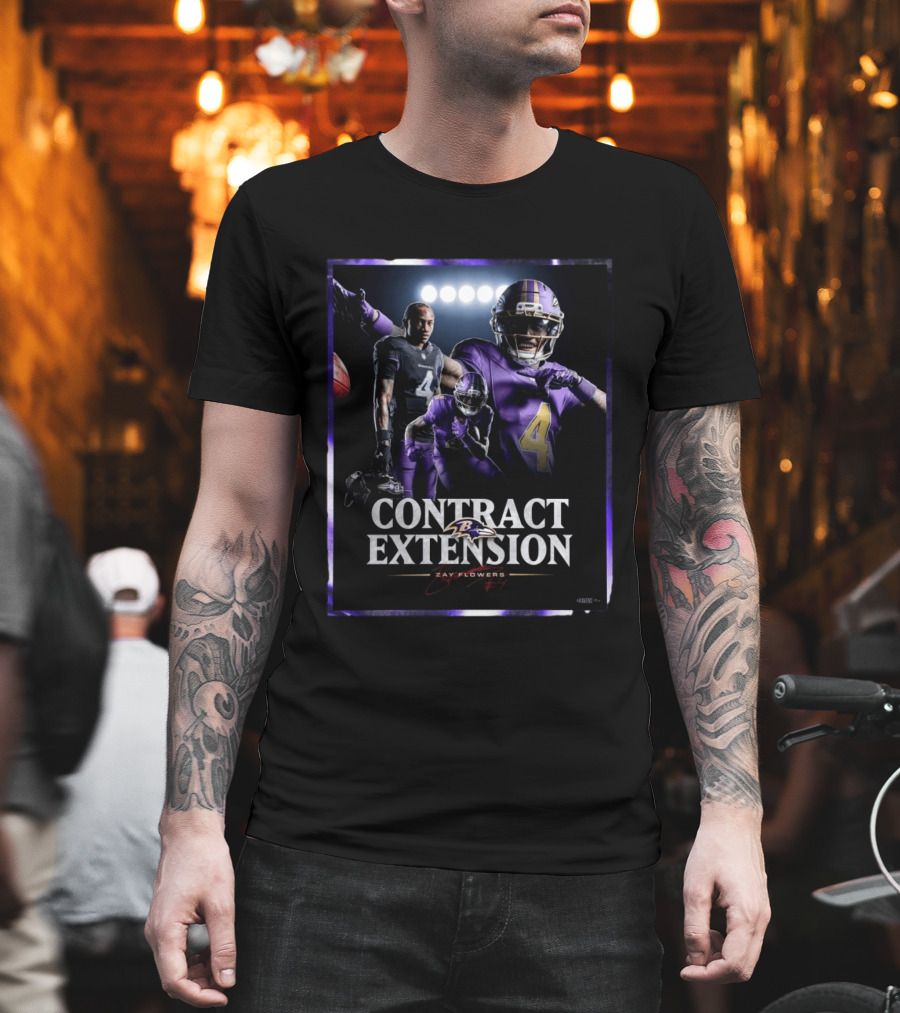 Contract Extension Zay Flowers Baltimore Ravens Number 4 T-Shirt