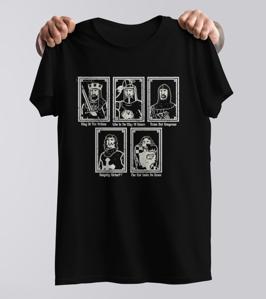 Monty Python And The Holy Grail King Arthur Sir Bedevere Sir Lancelot Patsy Black Knight T-Shirt
