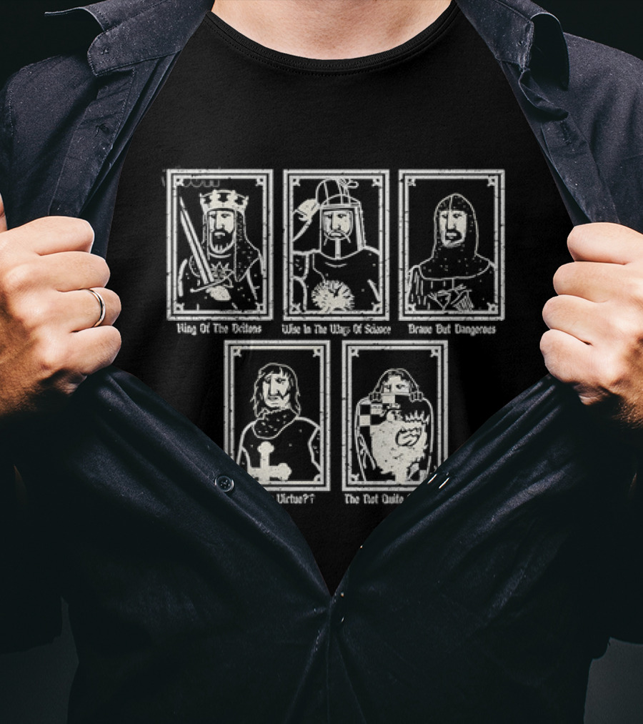 Monty Python And The Holy Grail King Arthur Sir Bedevere Sir Lancelot Patsy Black Knight T-Shirt