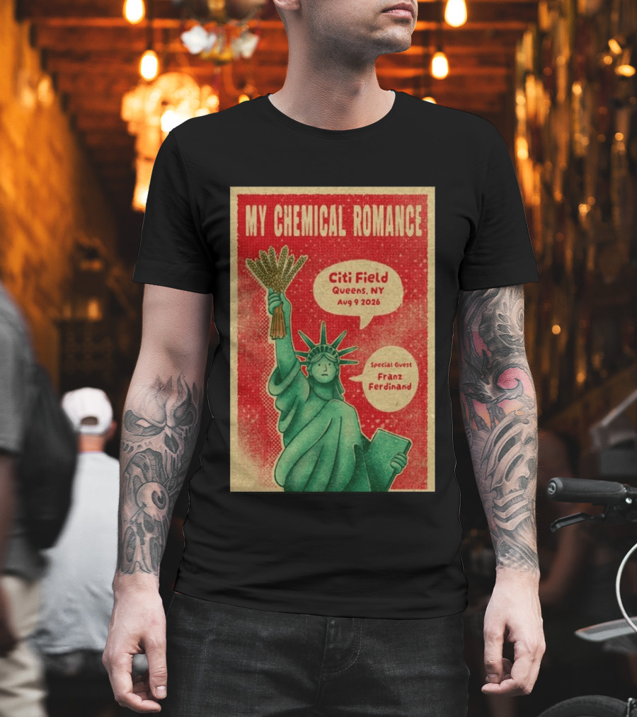 My Chemical Romance Citi Field Queens NY August 9 2026 Special Guest Franz Ferdinand Statue Of Liberty T-Shirt