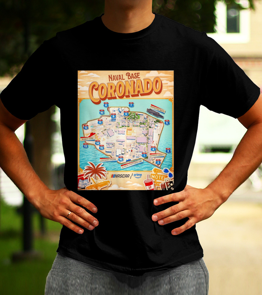 Naval Base Coronado Map NASCAR Prime Ellyson Start Finish Line Broadcast Booth T-Shirt