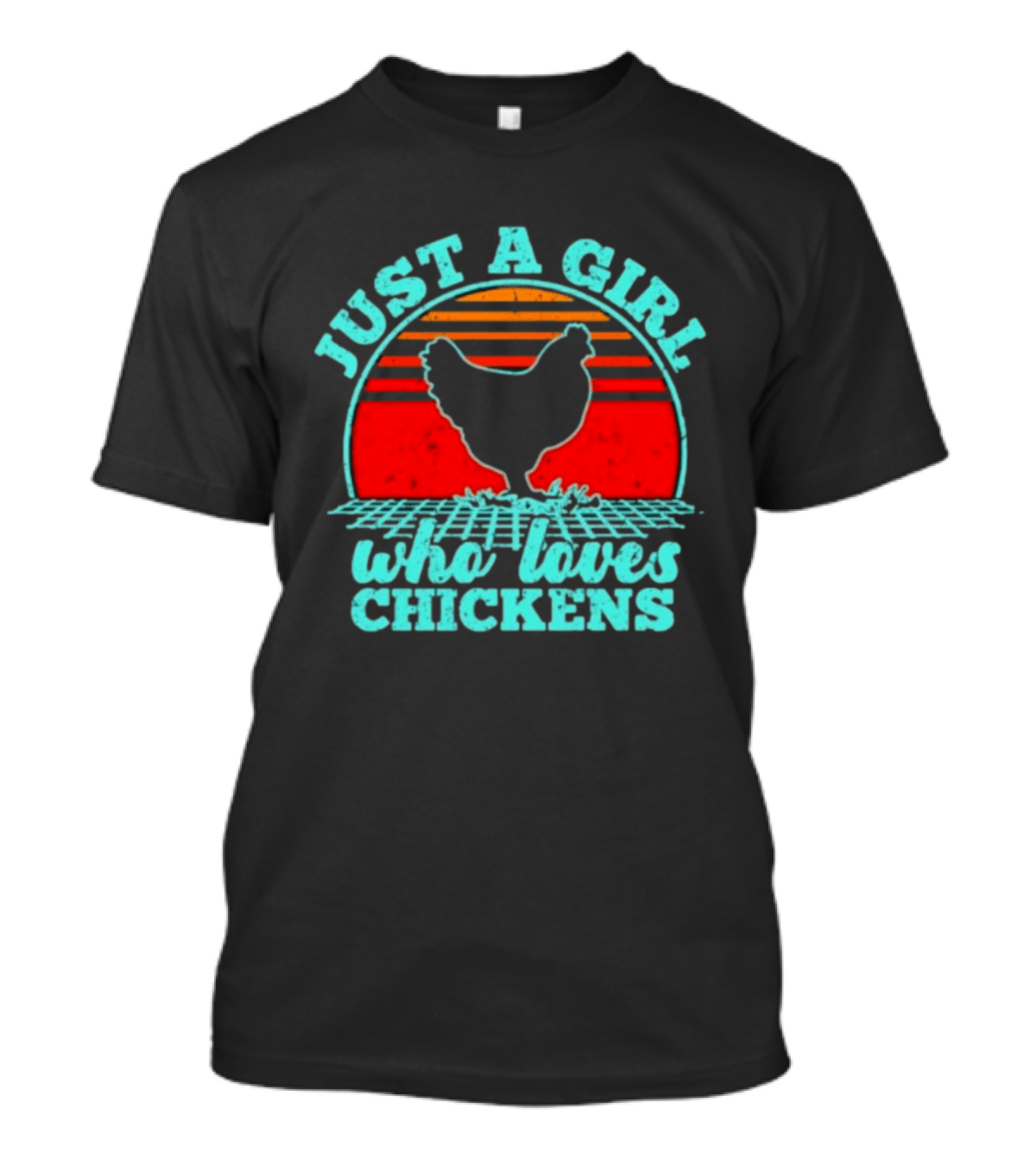 Just A Girl Who Loves Chickens Retro Sunset T-Shirt