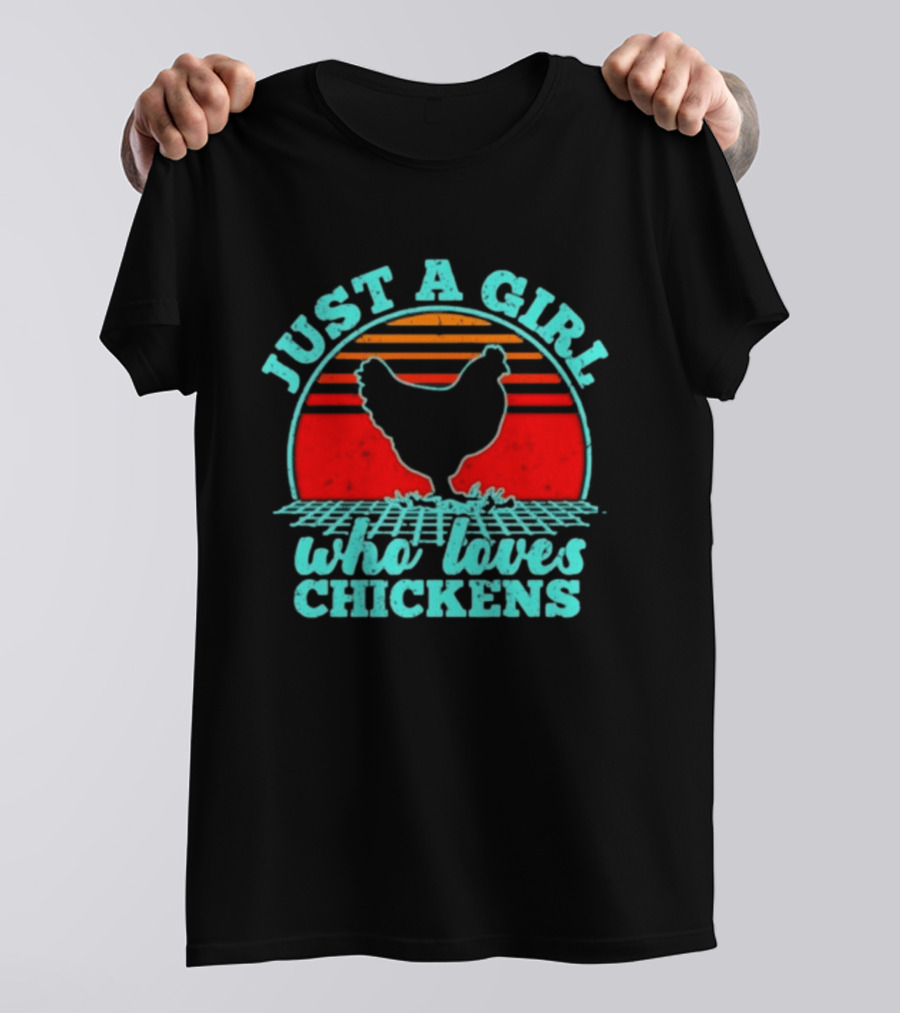Just A Girl Who Loves Chickens Retro Sunset T-Shirt