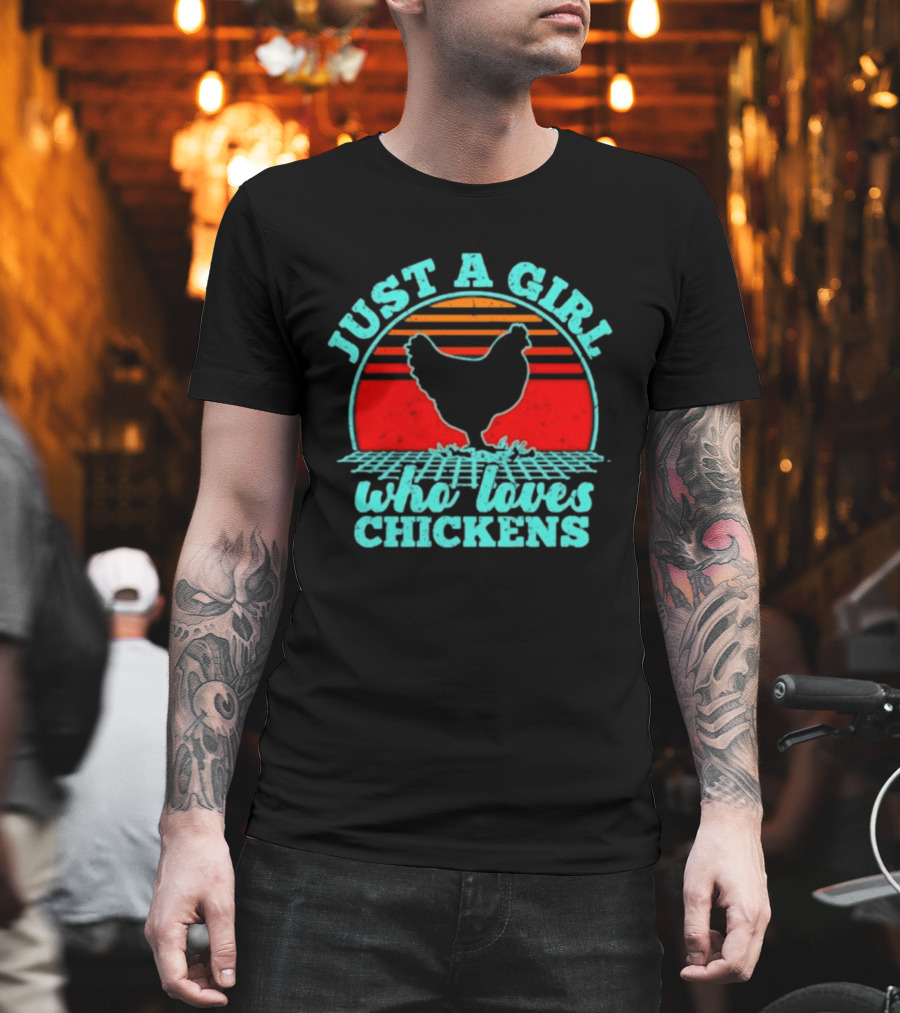 Just A Girl Who Loves Chickens Retro Sunset T-Shirt