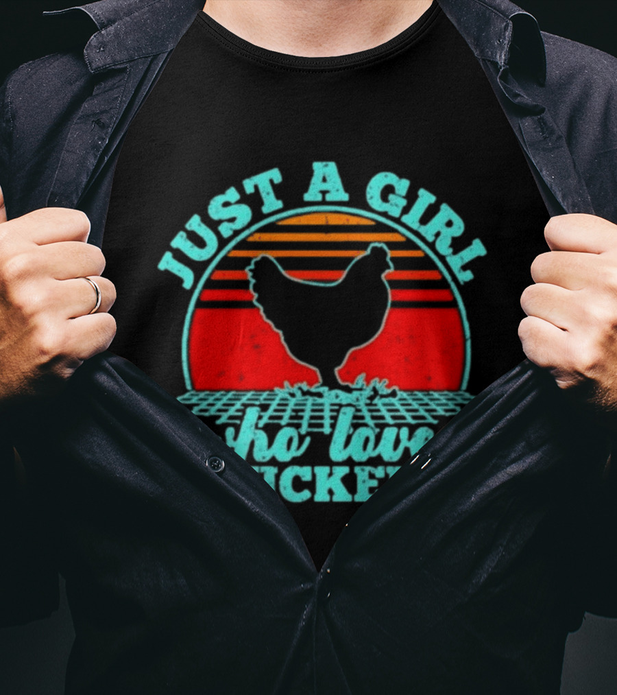 Just A Girl Who Loves Chickens Retro Sunset T-Shirt