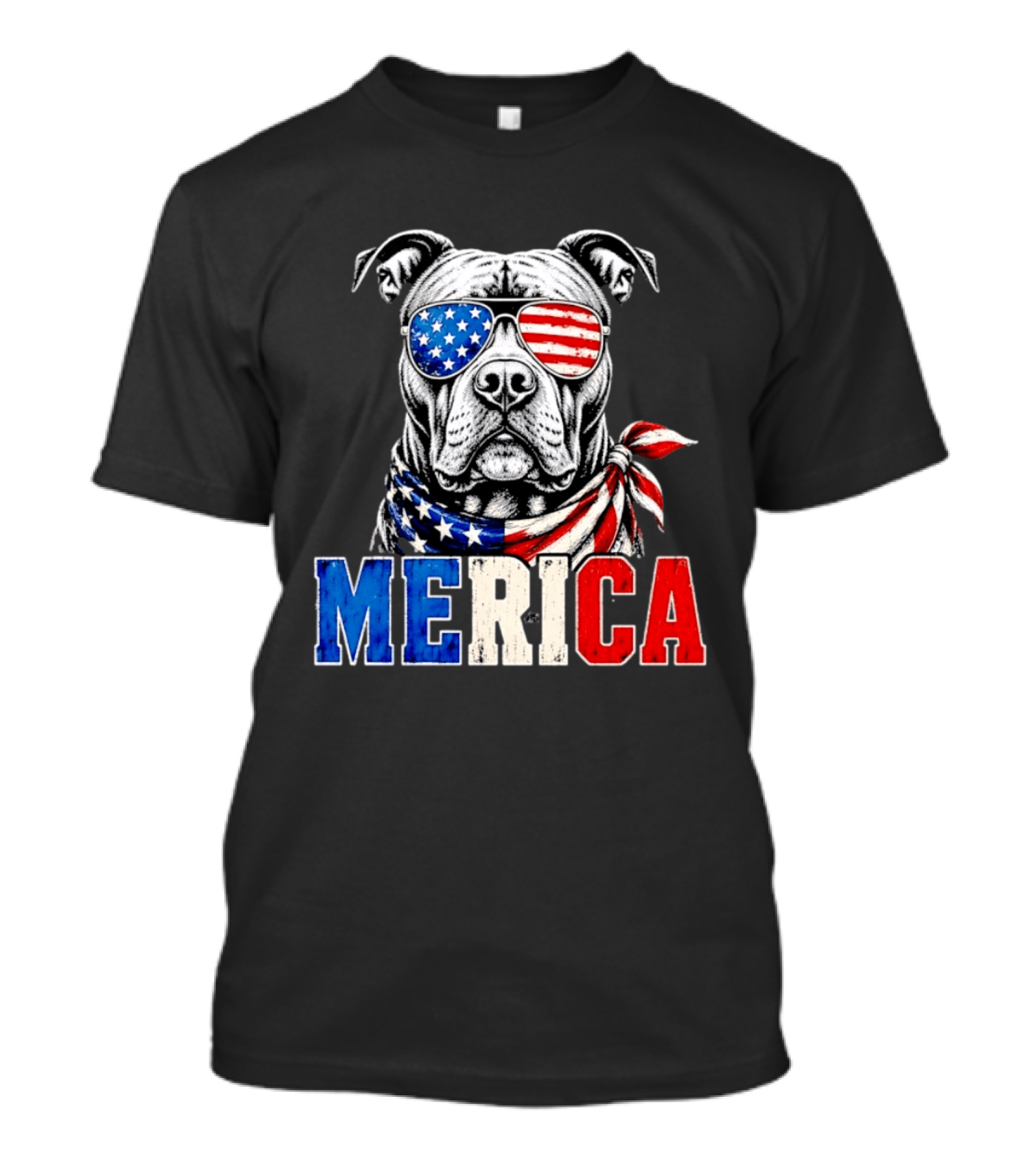 Patriotic Pit Bull Merica Dog With American Flag Sunglasses And Bandana T-Shirt