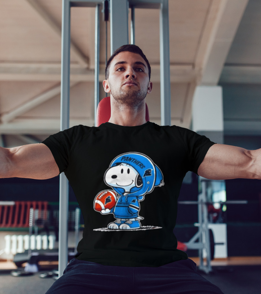 Snoopy Carolina Panthers Fan Holding Football Peanuts T-Shirt