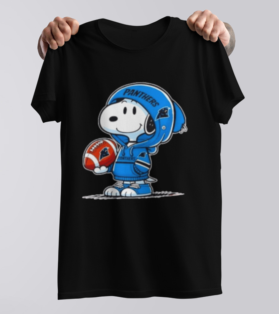 Snoopy Carolina Panthers Fan Holding Football Peanuts T-Shirt