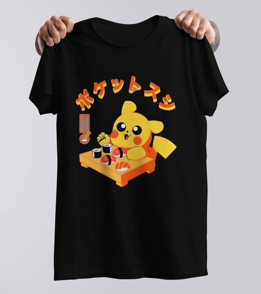 Pikachu Eating Sushi Pokemon Japanese Anime T-Shirt
