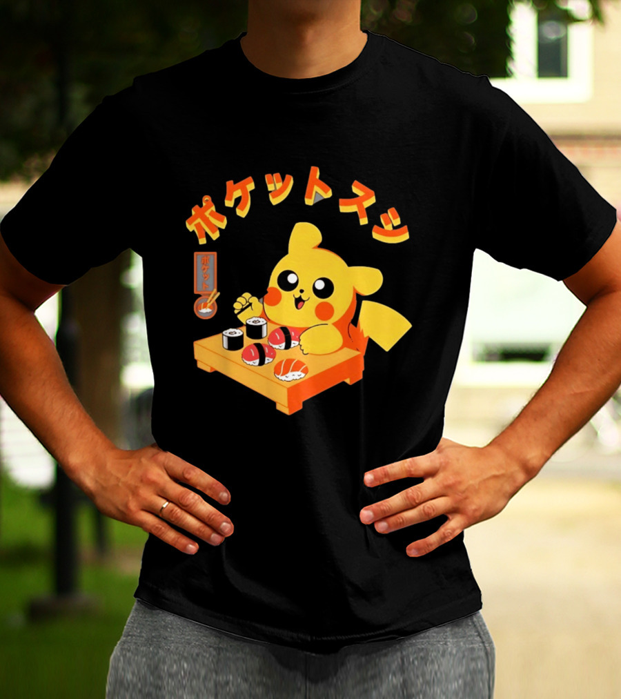 Pikachu Eating Sushi Pokemon Japanese Anime T-Shirt