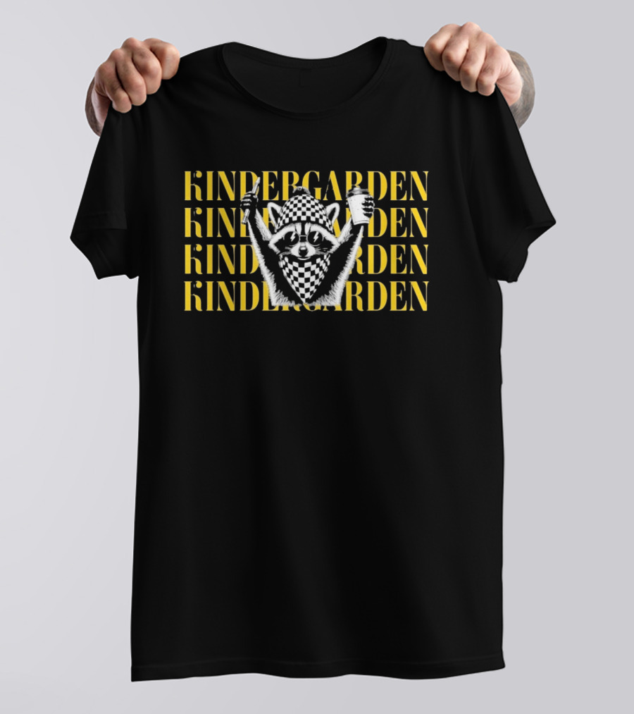 Kindergarden Raccoon With Coffee And Pencil T-Shirt