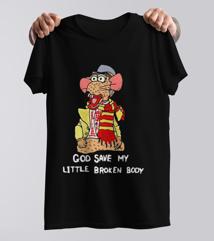 God Save My Little Broken Body Rat Character In Scarf And Yellow Jacket T-Shirt