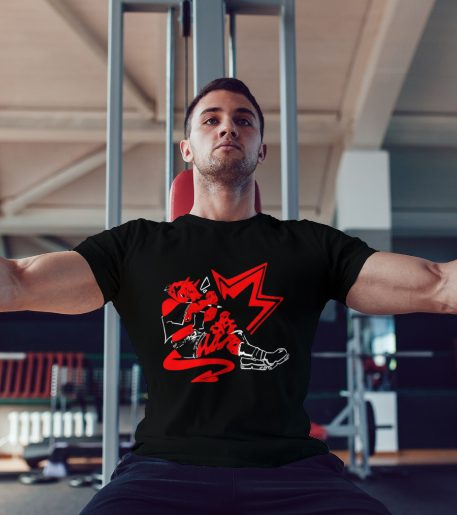 Red Devil Punk Demon Anime Character With Dynamic Action Pose T-Shirt