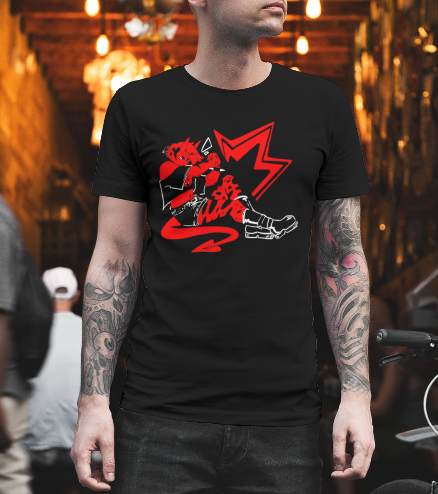 Red Devil Punk Demon Anime Character With Dynamic Action Pose T-Shirt
