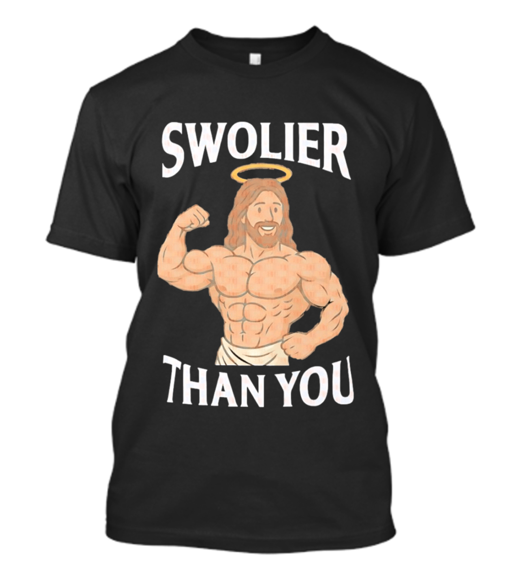 Swolier Than You Jesus Bodybuilder Muscles Fitness Halo T-Shirt