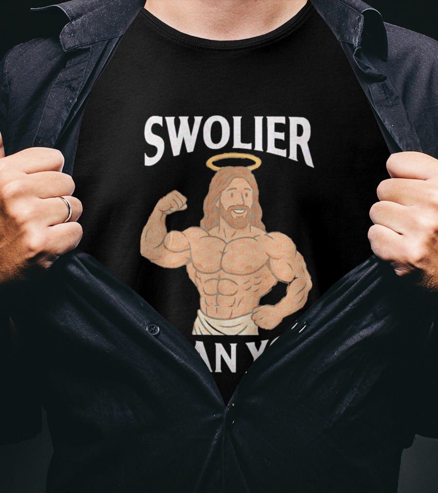 Swolier Than You Jesus Bodybuilder Muscles Fitness Halo T-Shirt