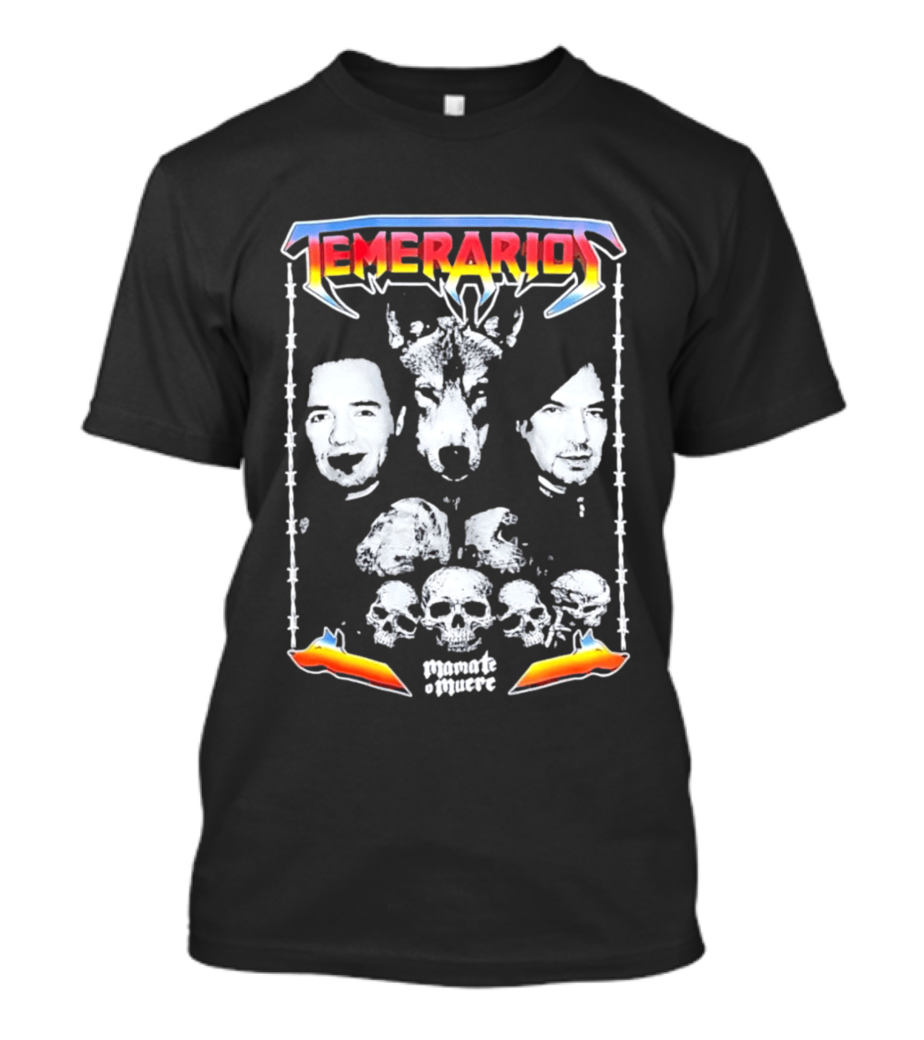 Temerarios Mamate O Muere Heavy Metal Wolf Band Photo Skulls T-Shirt