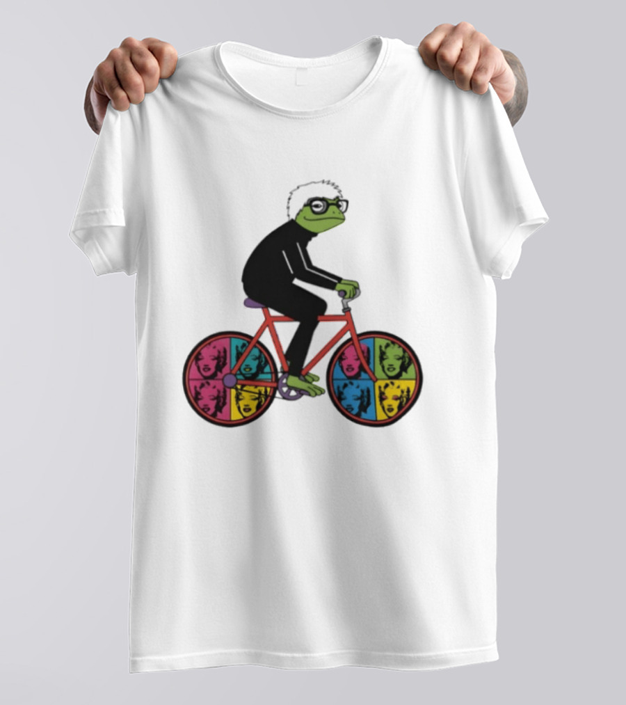 Andy Warhol Style Frog On Pop Art Bicycle T-Shirt