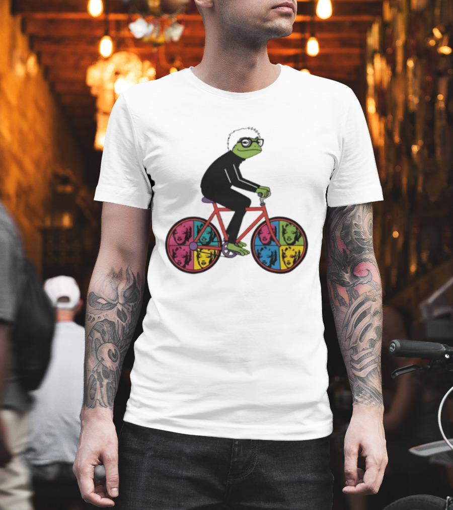 Andy Warhol Style Frog On Pop Art Bicycle T-Shirt