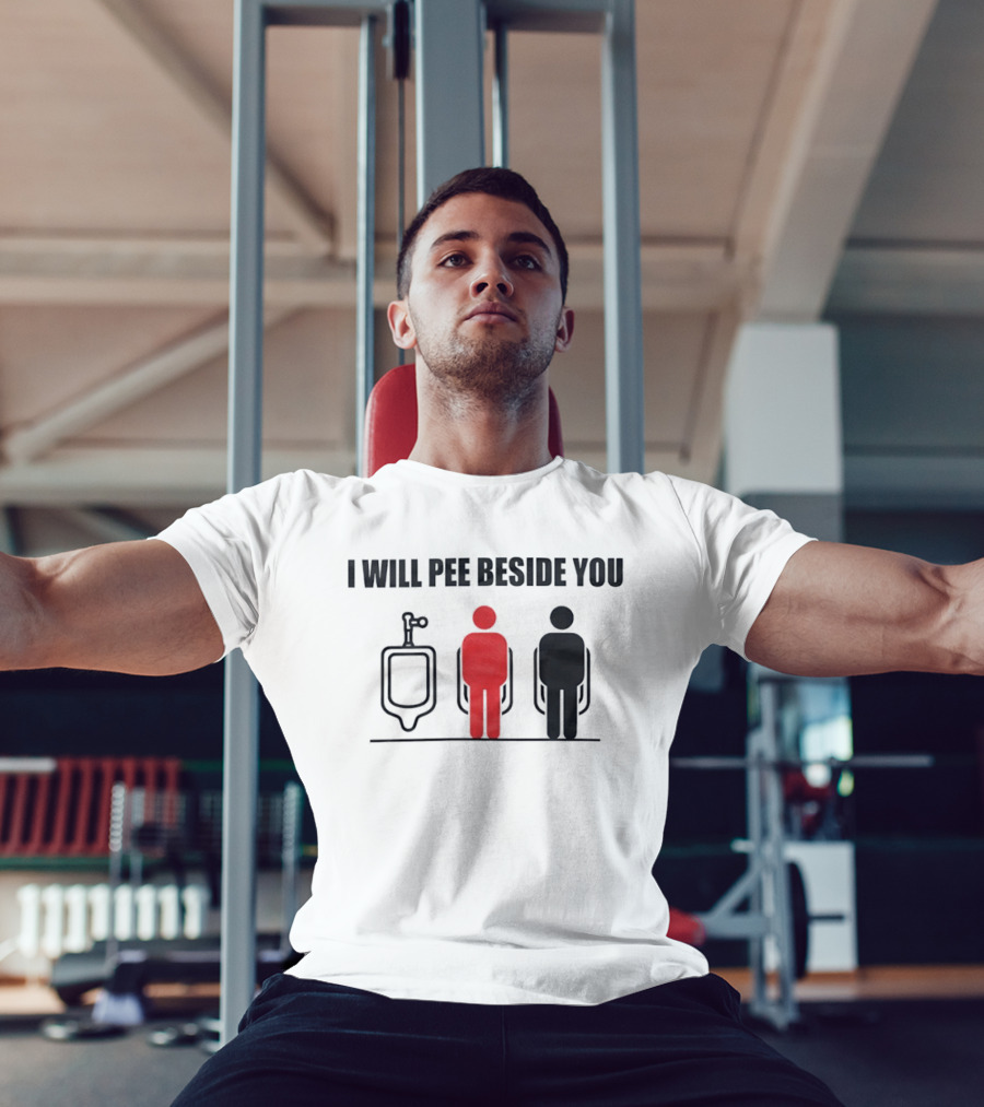 I Will Pee Beside You Red Black Human Figures Urinals T-Shirt