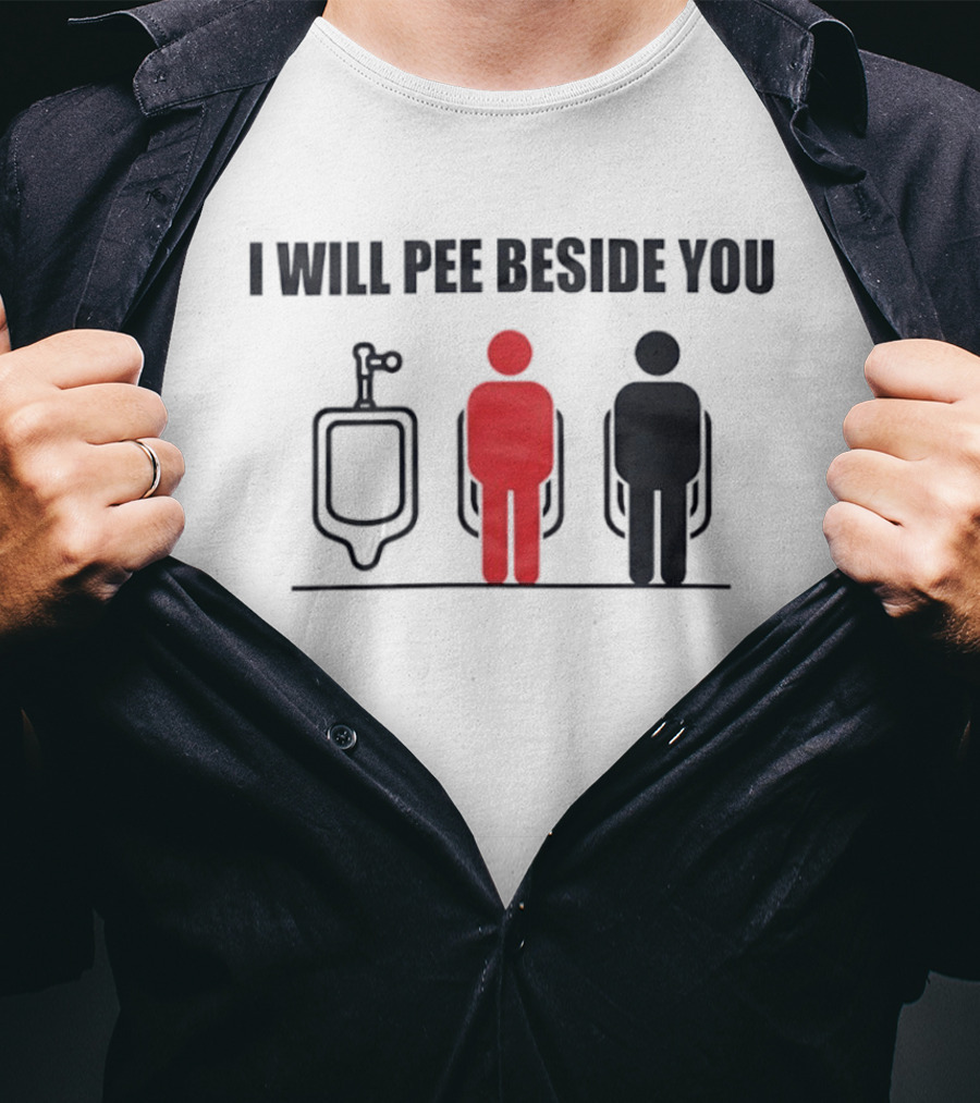 I Will Pee Beside You Red Black Human Figures Urinals T-Shirt