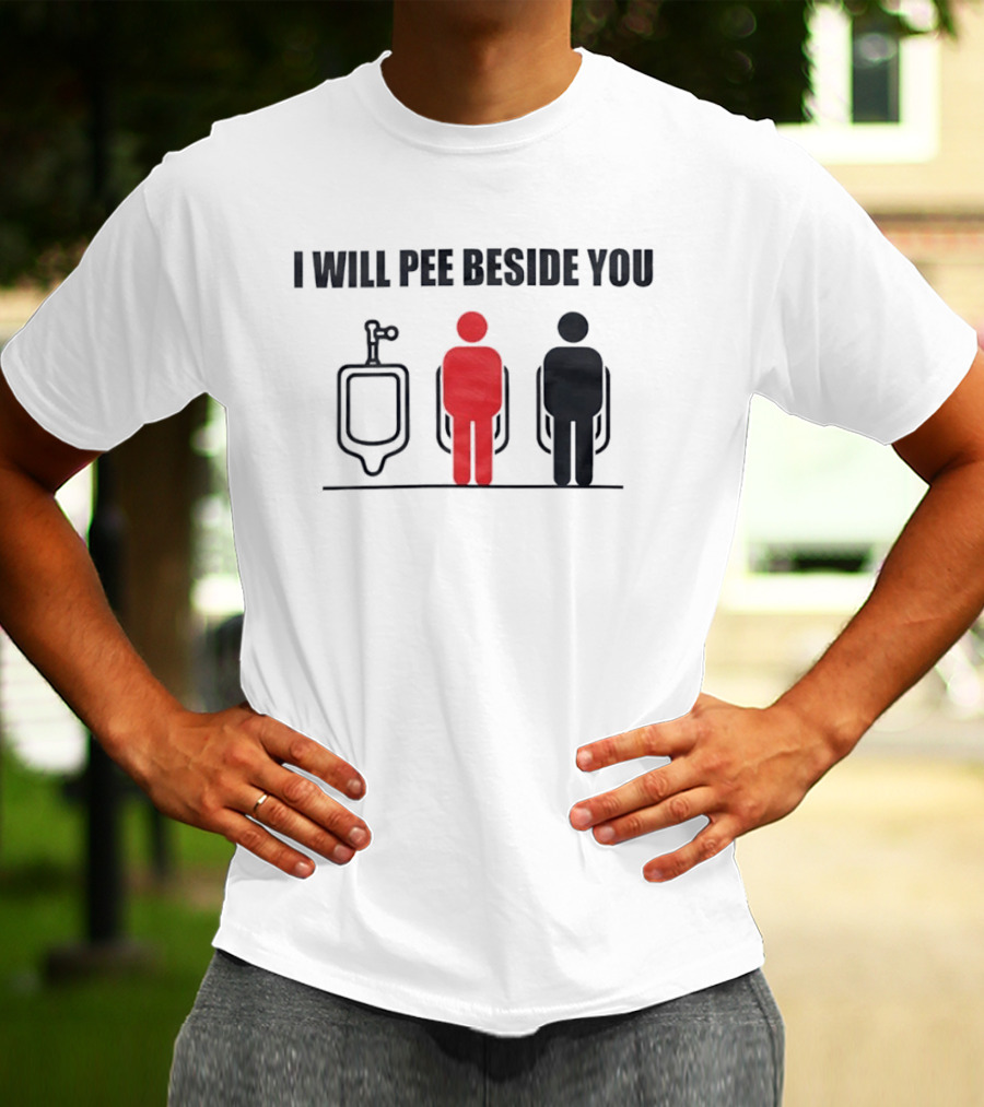 I Will Pee Beside You Red Black Human Figures Urinals T-Shirt
