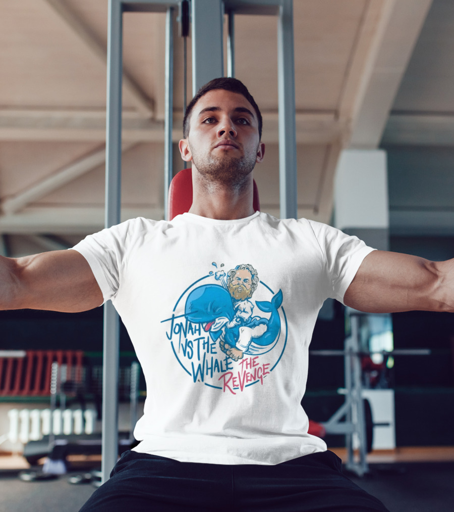 Jonah Vs The Whale The Revenge Cartoon Bearded Man Grappling Blue Creature T-Shirt