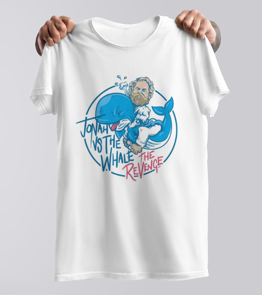 Jonah Vs The Whale The Revenge Cartoon Bearded Man Grappling Blue Creature T-Shirt