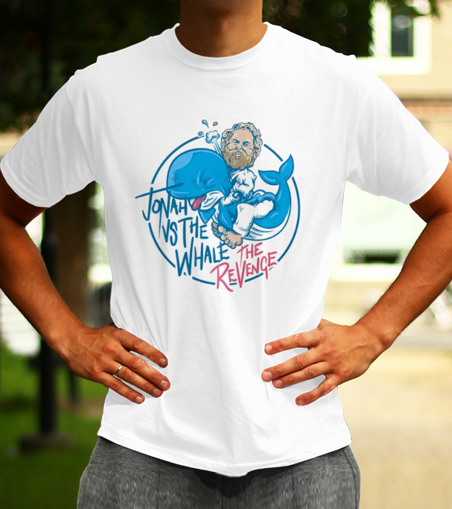 Jonah Vs The Whale The Revenge Cartoon Bearded Man Grappling Blue Creature T-Shirt