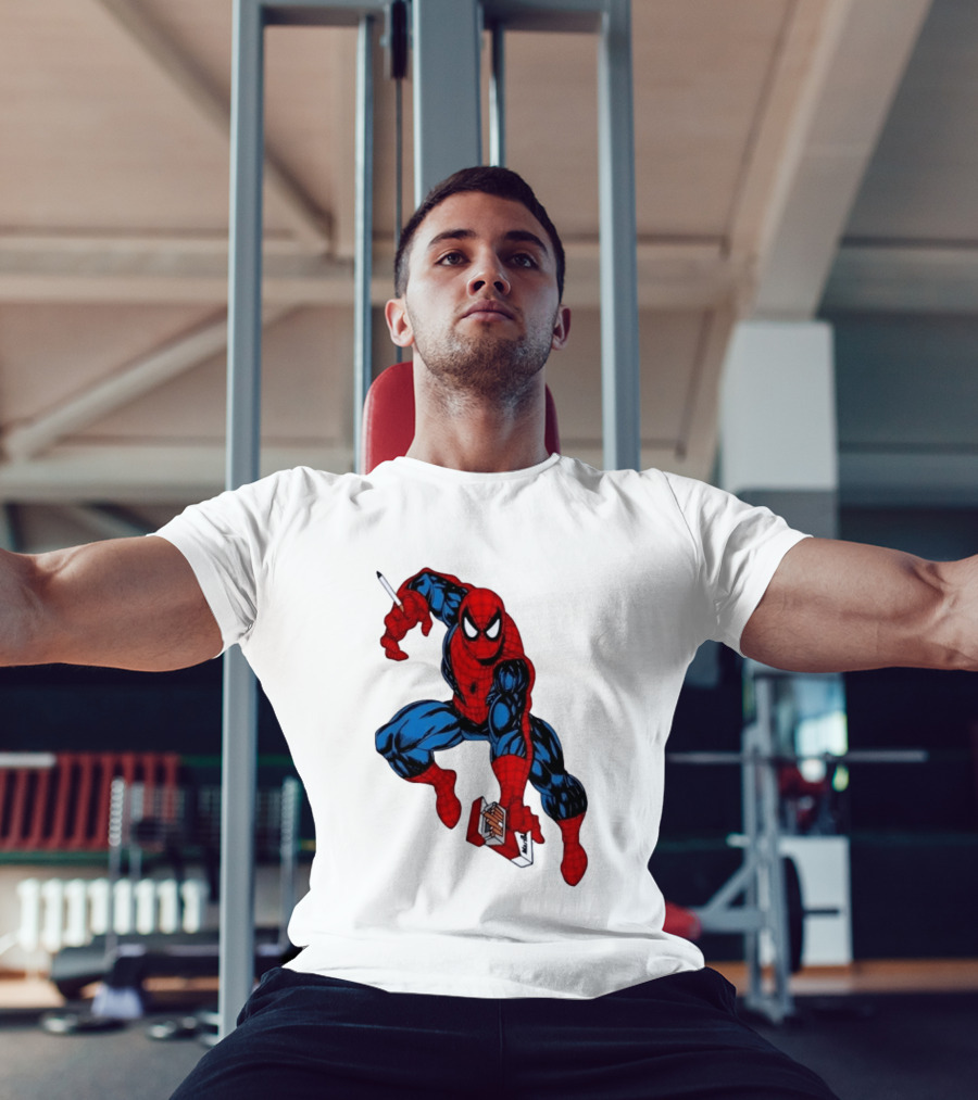 Marlboro Spider Man Crouching Holding Cigarette Packcartoon T-Shirt