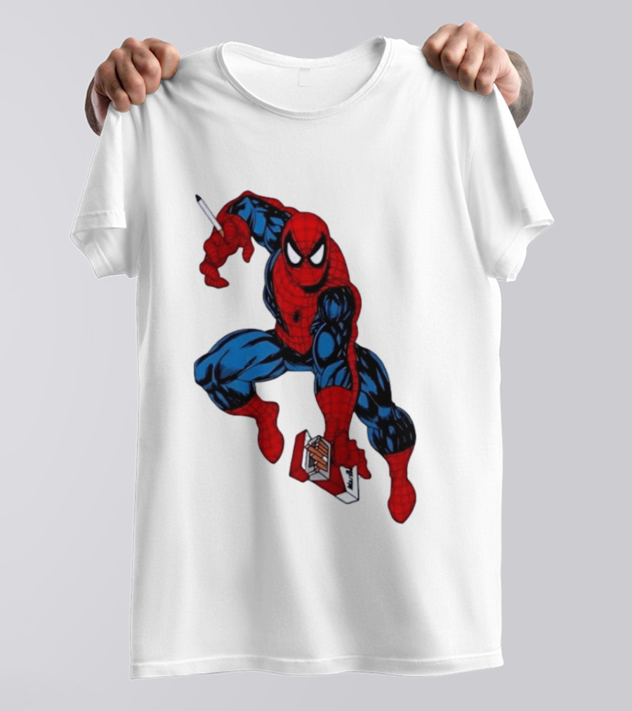 Marlboro Spider Man Crouching Holding Cigarette Packcartoon T-Shirt