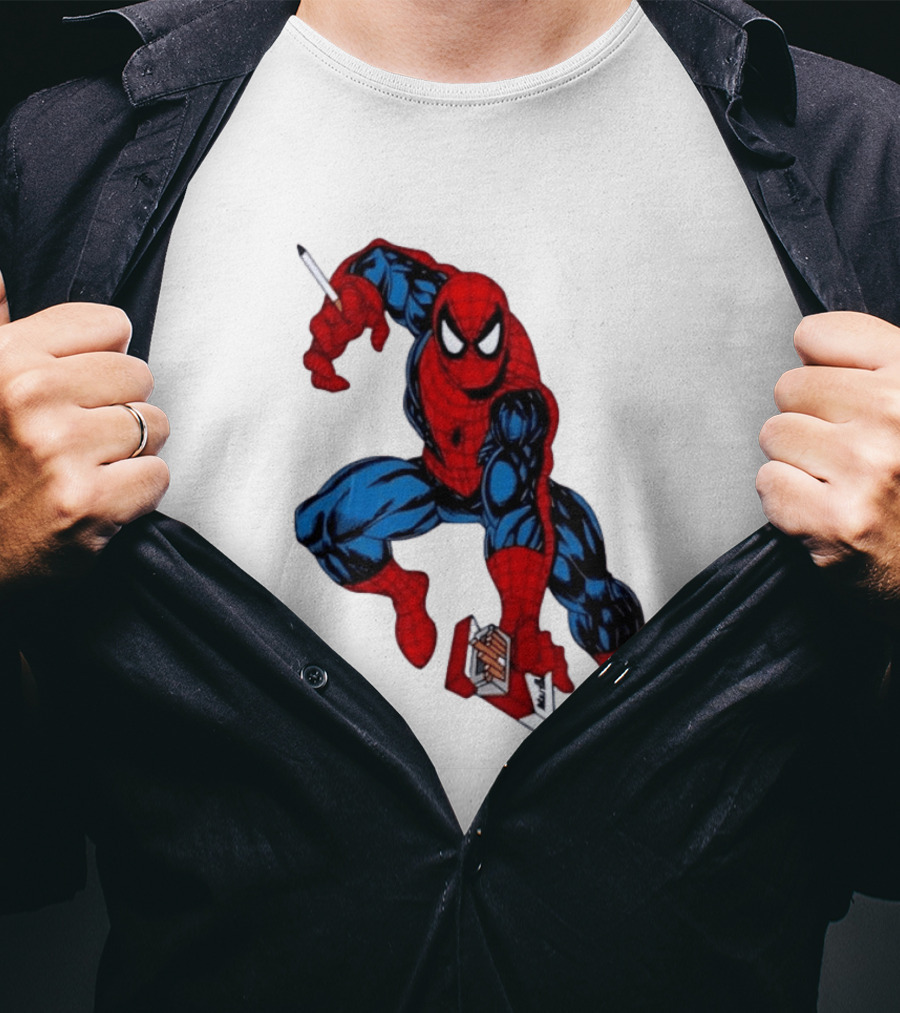 Marlboro Spider Man Crouching Holding Cigarette Packcartoon T-Shirt