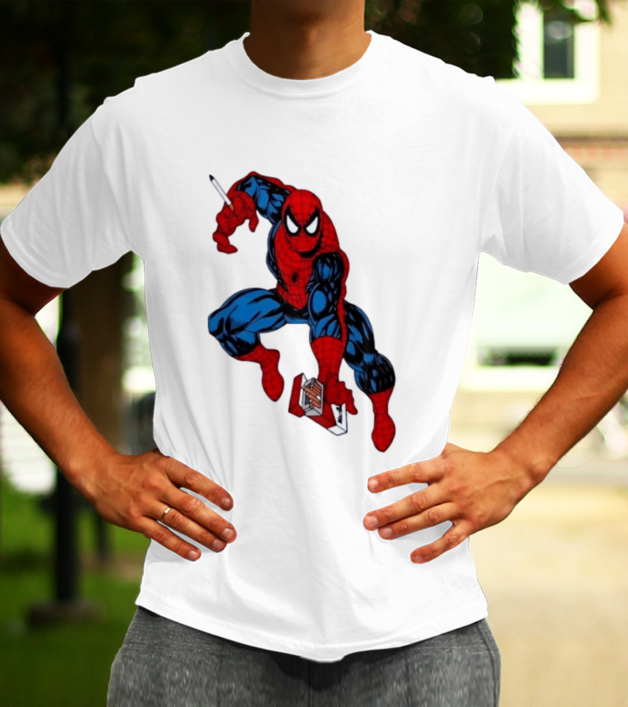 Marlboro Spider Man Crouching Holding Cigarette Packcartoon T-Shirt