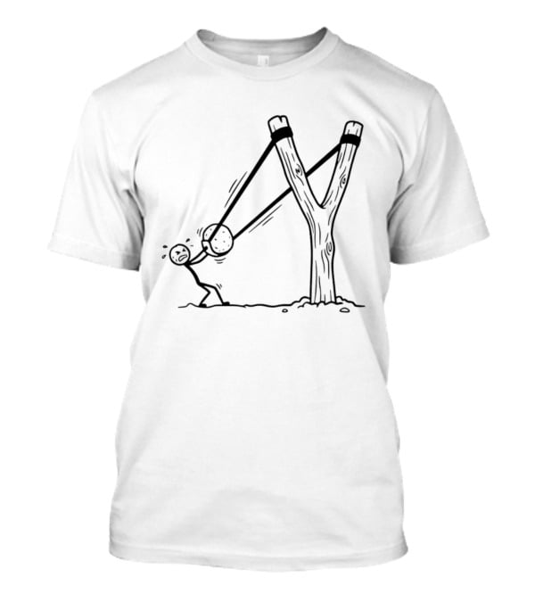 Stick Figure Slingshot Cartoon Pulling Back T-Shirt