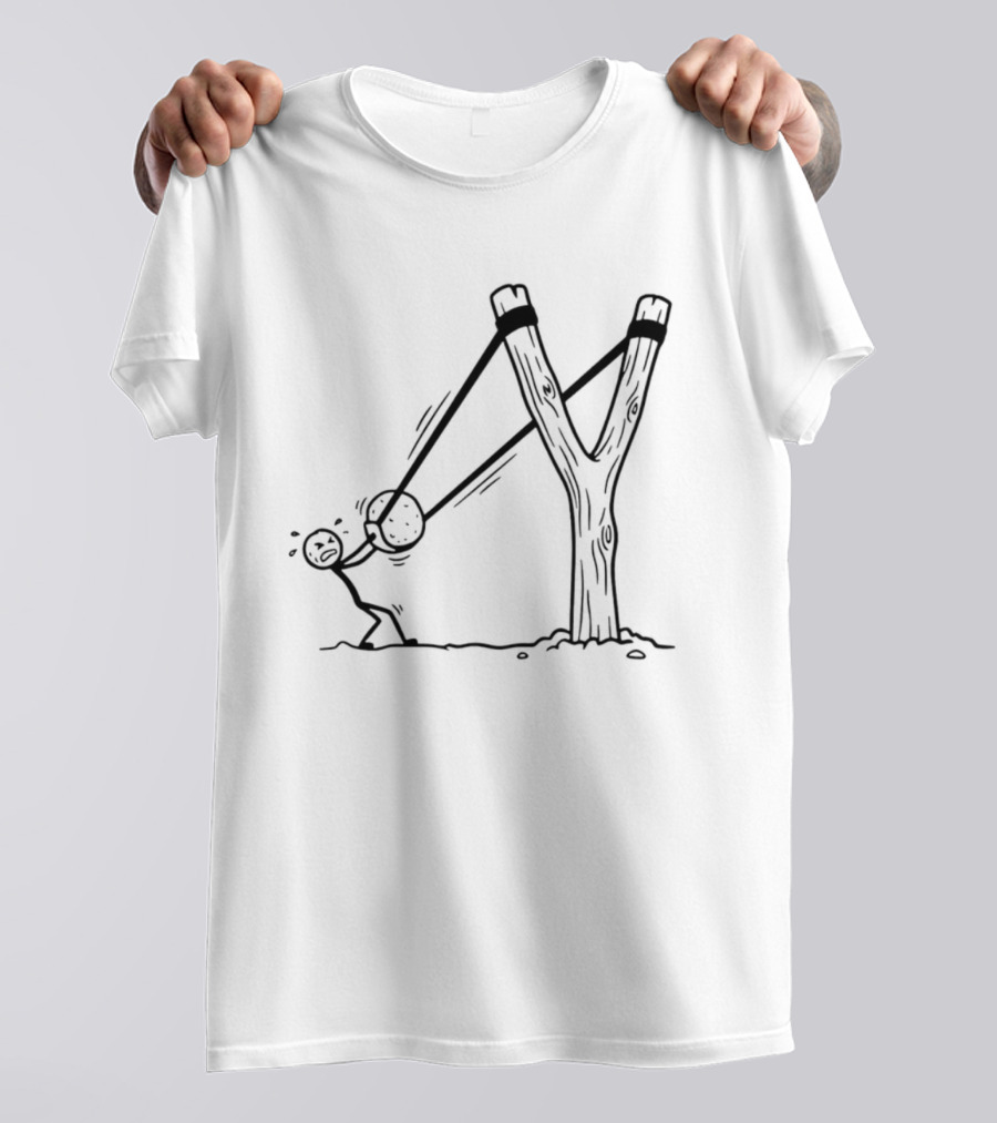 Stick Figure Slingshot Cartoon Pulling Back T-Shirt
