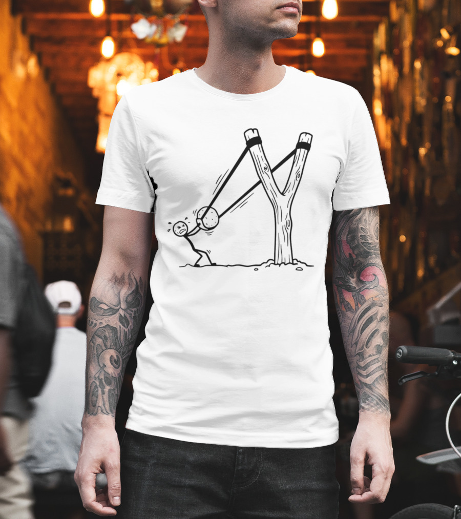 Stick Figure Slingshot Cartoon Pulling Back T-Shirt