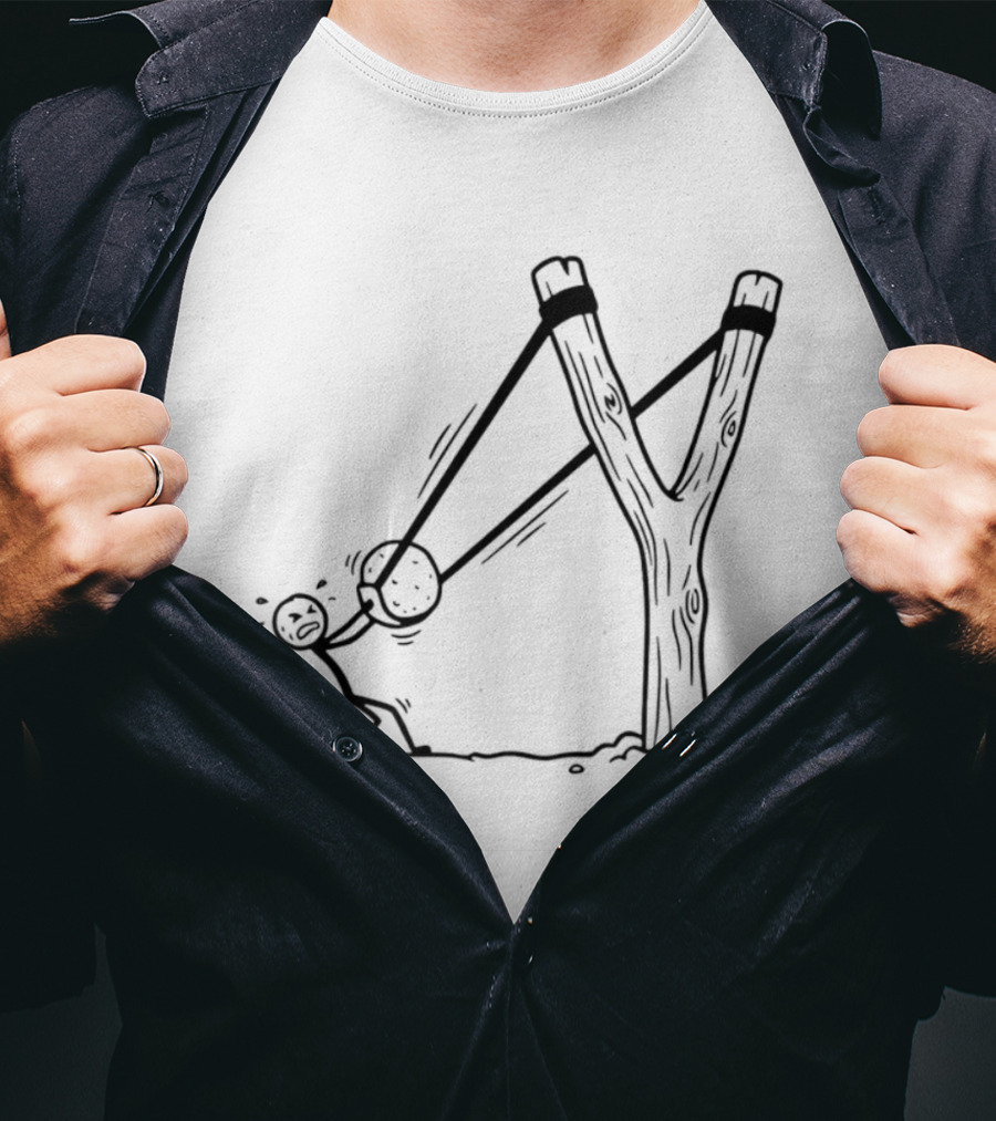 Stick Figure Slingshot Cartoon Pulling Back T-Shirt