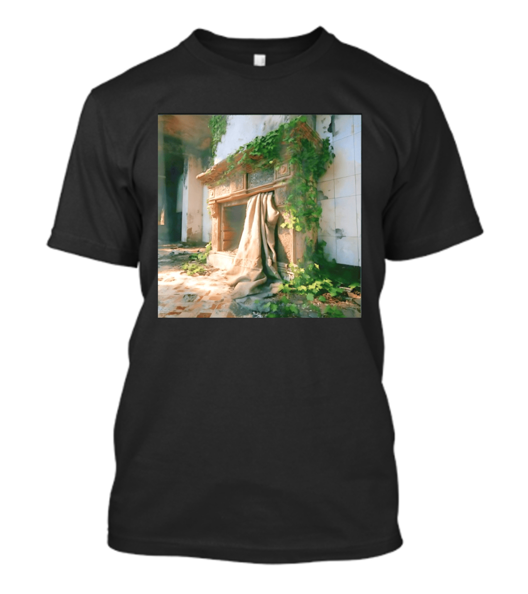 Abandoned Fireplace With Overgrown Ivy And Ruins Ambience T-Shirt