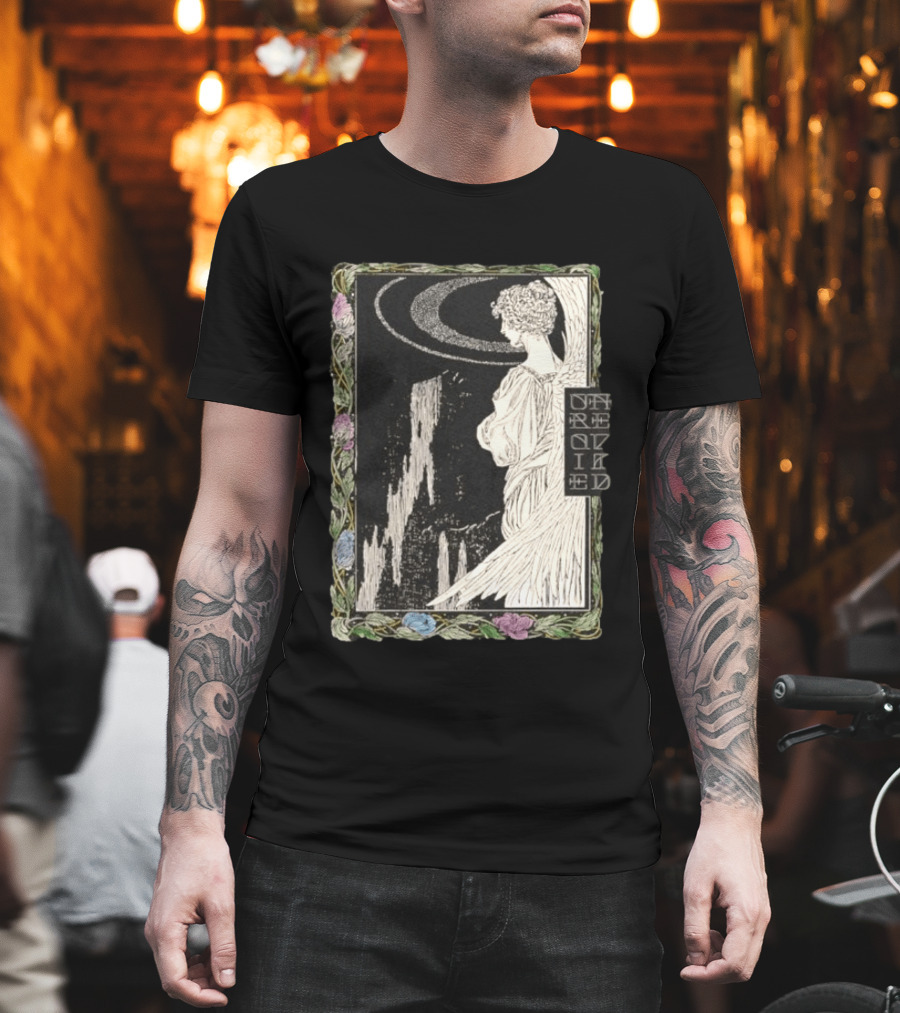 Angel Nouveau Unraveled Floral Frame Illustrative Art Winged Celestial Figure T-Shirt