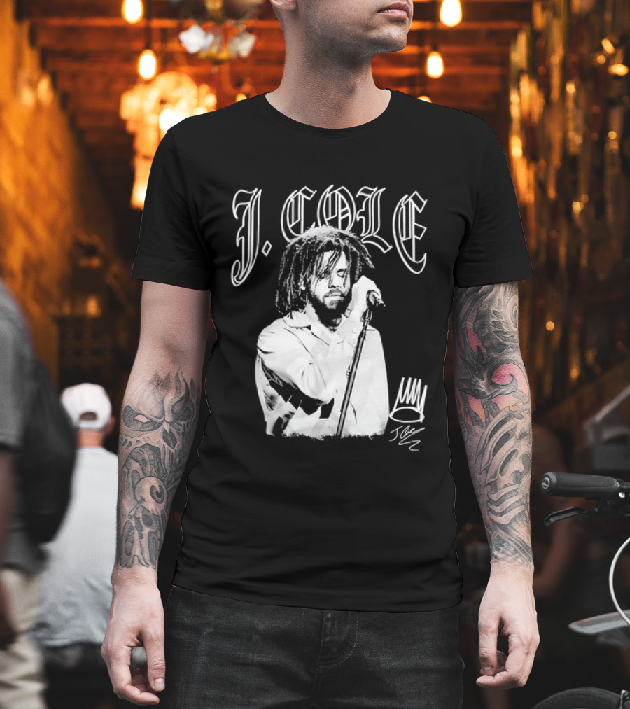 J Cole Dreamville Hip Hop Portrait Style Microphone T-Shirt