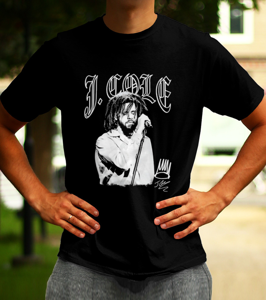 J Cole Dreamville Hip Hop Portrait Style Microphone T-Shirt